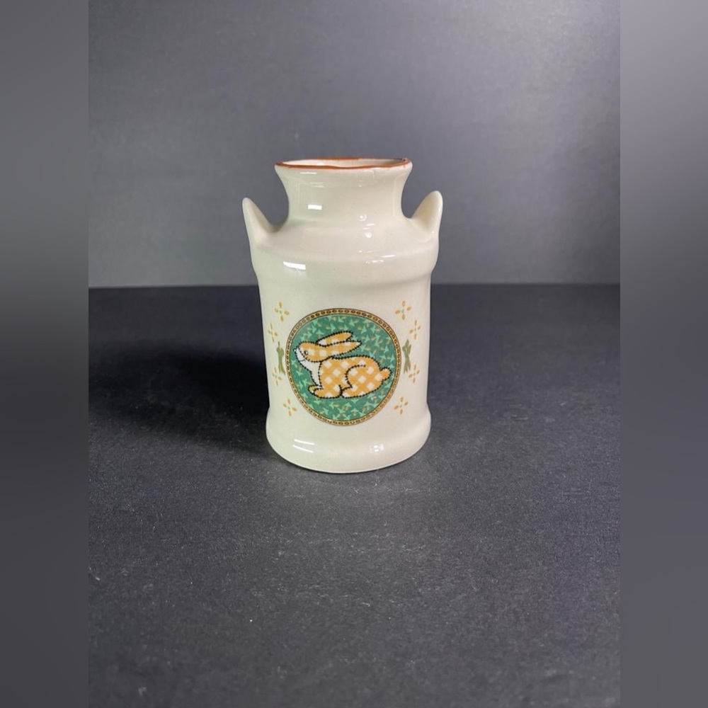 Vintage Bunny Rabbit Milk Jug Vase Cream Multicolor Ceramic Country Farmhouse